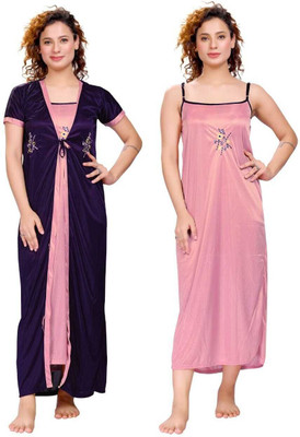 VELEZZA Women Nighty with Robe(Multicolor)