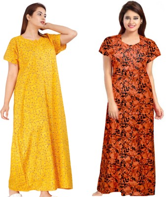 Sabuapparels Women Nighty(Yellow, Orange)