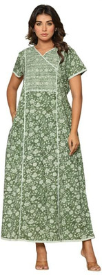 NIHSAMAH Women Nightdress(Light Green)