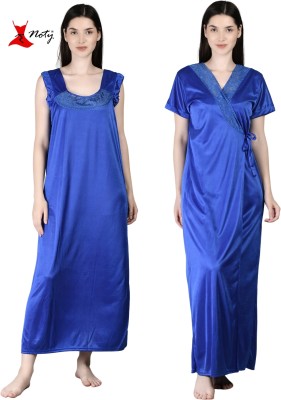 Noty Women Nighty with Robe(Light Blue)