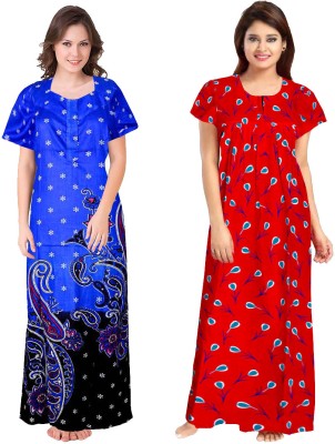 Veena Enterprises Women Nighty(Blue, Red)