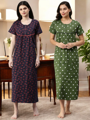 Kryptic Women Nightdress(Dark Blue, Green)