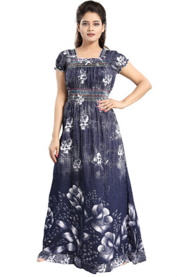 Nighty King Women Nighty(White, Dark Blue)