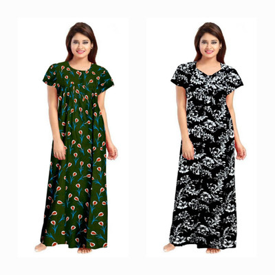 Ukart Women Nighty(Green, Black)