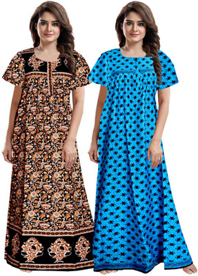 AAKARSHANA CREATION Women Nighty Set(Black, Blue)