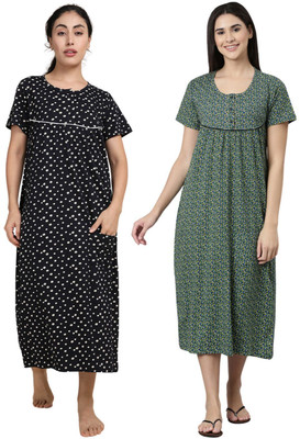 Kryptic Women Nightdress(Black, Dark Blue)