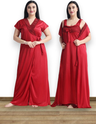 Nw Naughty Wish Women Nighty with Robe(Maroon)