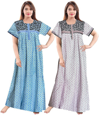 Hans Craft And Art Women Nighty(Blue, Pink)