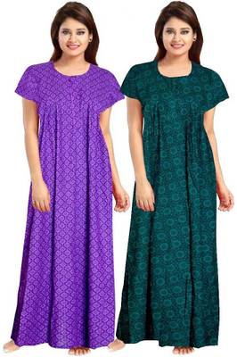 Lalit Women Nighty Set(Purple, Green)