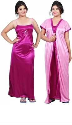 HouseOfCommon Women Nighty with Robe(Pink)