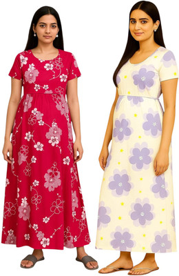 Juana Women Maternity/Nursing Nighty(Pink, White)