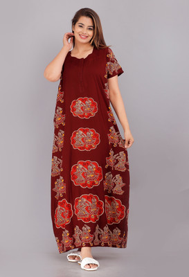 AakarShana Women Nighty(Maroon)