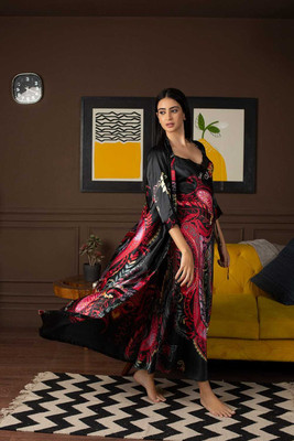 TASN Women Printed Black Night Suit Set