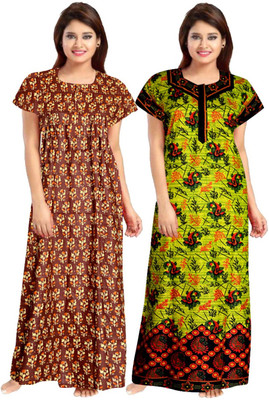 Parth Fashion Women Nighty(Brown, Green)