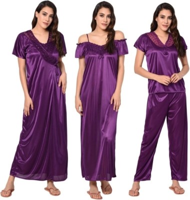 NIGHTGIRL Women Nighty Set(Purple)