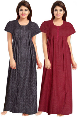 Aryansh Enterprises Women Nightdress(Black, Maroon)