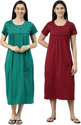 Kryptic Women Nightdress(Green, Maroon)