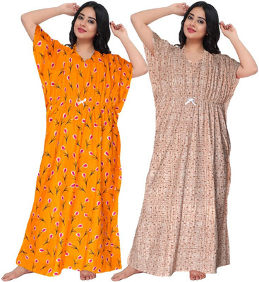 Sharma Distributor Women Nighty(Yellow, Beige)