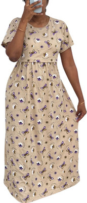 ZeroClothings Women Maternity/Nursing Nighty(Beige)