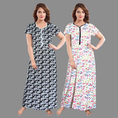 HOORAIN ENTERPRISES Women Nighty(Black, Pink)