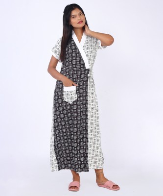 karni kripa Women Nighty with Robe(Black, White)