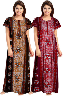 becooper Women Nighty(Maroon, Black)