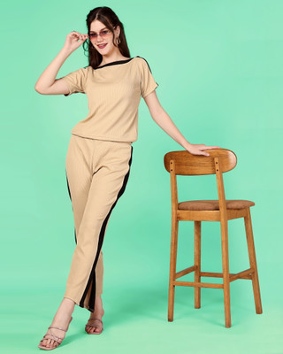 HouseOfCommon Women Striped Yellow Top & Pyjama Set