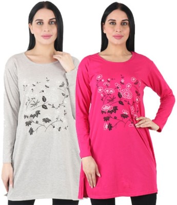 CRAFTLY Women Nightshirts(Pink, Grey)