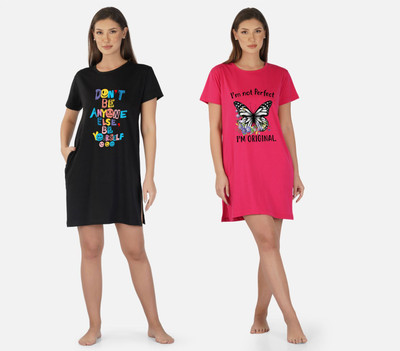 DreamBe Women Nightshirts(Pink, Black)