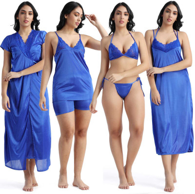 Mixopia Women Nighty with Robe(Blue)