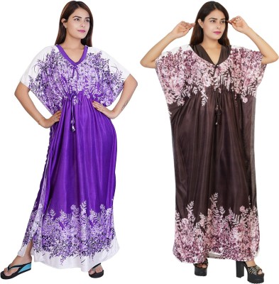 NACNO Women Nighty Set(Purple, Brown)