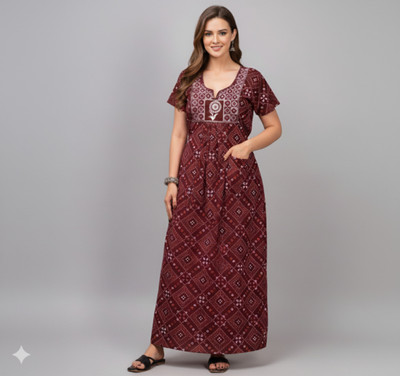 Harvik International Women Nighty(Blue, Brown)