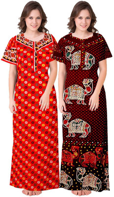 Saviaara Women Nighty(Red, Maroon)