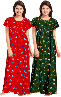 AakarShana Women Nighty Set(Red, Green)