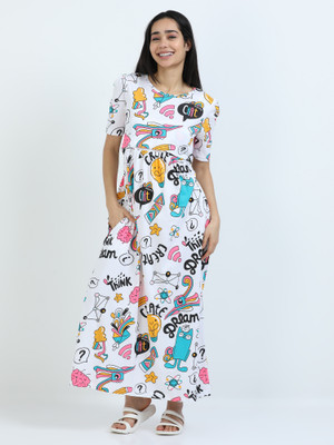 The Skoopy Bee Women Maternity/Nursing Nighty(Multicolor)