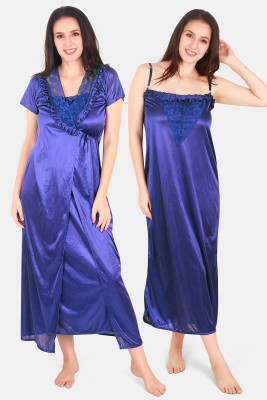 Lovira Women Nighty with Robe(Blue)