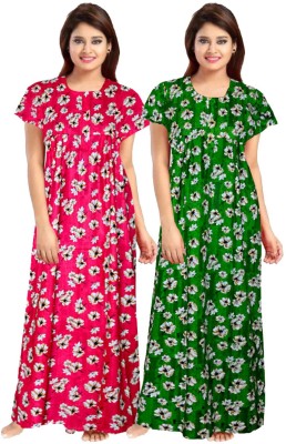 SNM Fashion Women Nighty Set(Pink, Green)