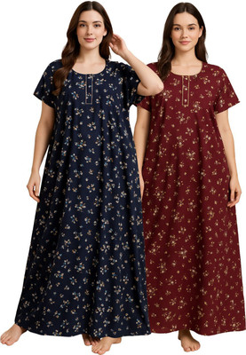 bahumaan Women Nighty(Blue, Brown)