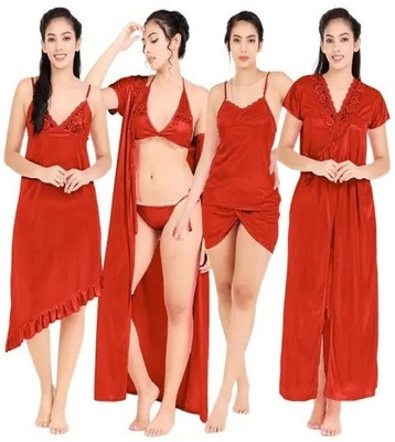 Minha Women Nighty Set(Red)
