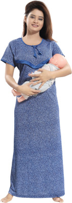 SHOPPING STATION Women Maternity/Nursing Nighty(Blue)