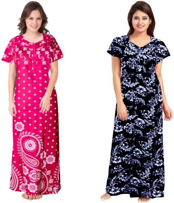 PMK FASHION Women Nighty Set(Pink, Dark Blue)