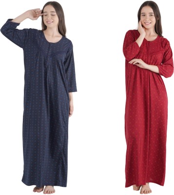 JECCEFASHION Women Nighty(Dark Blue, Maroon)