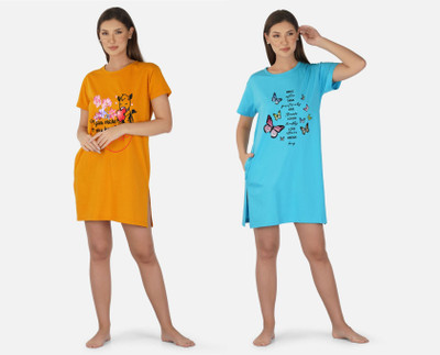 DreamBe Women Nightshirts(Yellow, Light Blue)