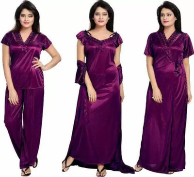 GLOUTO Women Nighty Set(Purple)