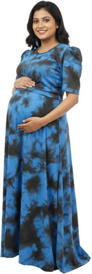 Citieswoven Women Maternity/Nursing Nighty(Blue, Black)