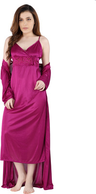 Romaisa Women Nighty with Robe(Purple)