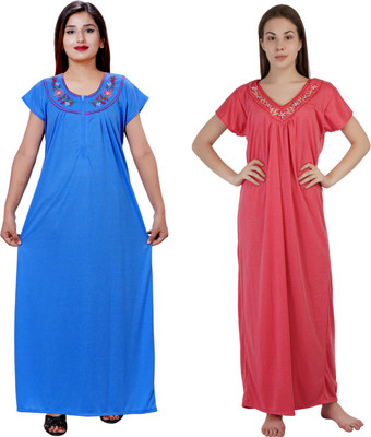 NACNO Women Nighty Set(Blue, Red)