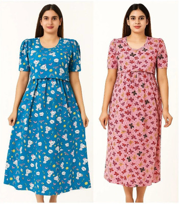 sahana Women Maternity/Nursing Nighty(Multicolor)