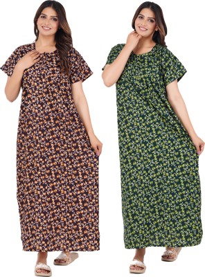 FAVNIC Women Nighty(Brown, Green)