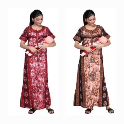 The Finer Things Women Maternity/Nursing Nighty(Brown, Red)